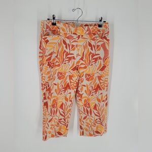 Chico's Capri Pant Women Size 6 Orange Beige Cream Stretch & Front Control Panel